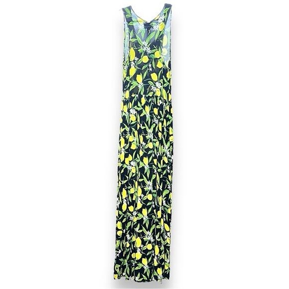 28 Palms Soft Stretchy Lemon Print Sleeveless Maxi Dress, Black/Yellow, Size XS - Picture 2 of 8